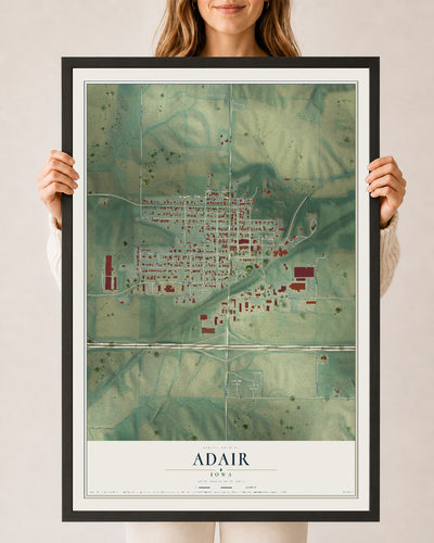 Map of Adair, Iowa, 24 x 36 inch print in a black wood frame