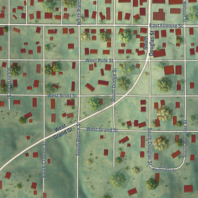 Close-up of the map of Afton, Iowa print showing street and building detail