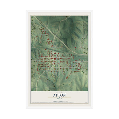 Map of Afton, Iowa, 12 x 18 inch print in a white wood frame