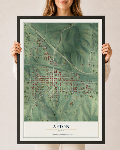 Map of Afton, Iowa, 24 x 36 inch print in a black wood frame