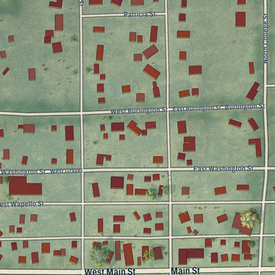 Close-up of the map of Agency, Iowa print showing street and building detail