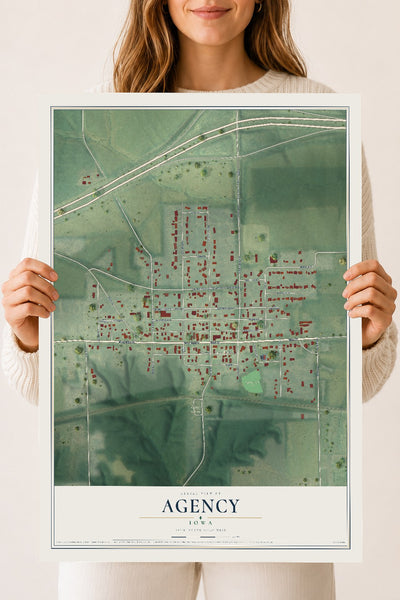 Map of Agency, Iowa, 18 x 24 inch unframed archival matte print