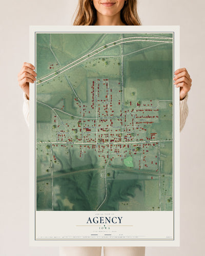 Map of Agency, Iowa, 24 x 36 inch unframed archival matte print