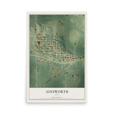 Map of Ainsworth, Iowa, 12 x 18 inch unframed archival matte print