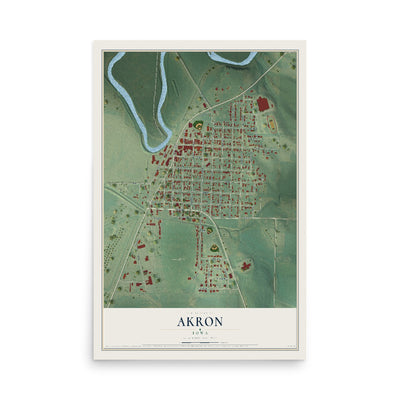 Map of Akron, Iowa, 12 x 18 inch unframed archival matte print