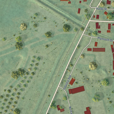 Second close-up of the map of Akron, Iowa print showing more streets and buildings