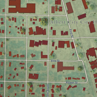 Close-up of the map of Albert City, Iowa print showing street and building detail