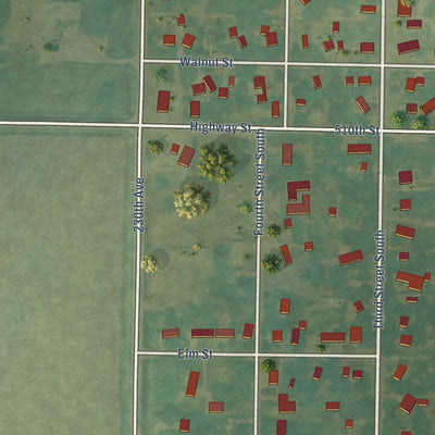 Second close-up of the map of Albert City, Iowa print showing more streets and buildings