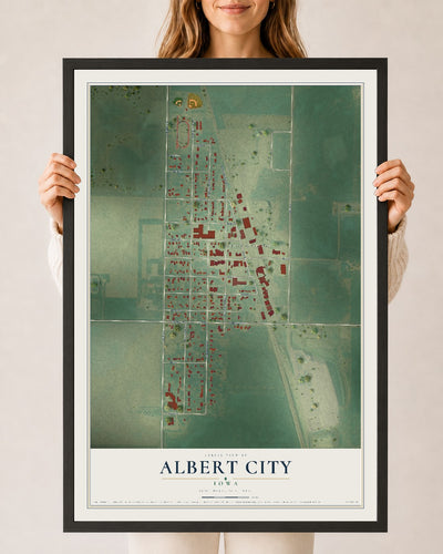 Map of Albert City, Iowa, 24 x 36 inch print in a black wood frame