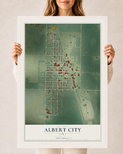 Map of Albert City, Iowa, 24 x 36 inch print in a white wood frame