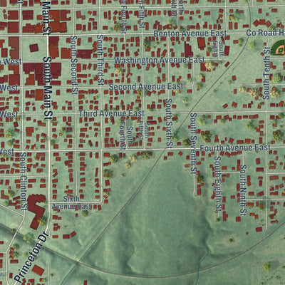 Close-up of the map of Albia, Iowa print showing street and building detail