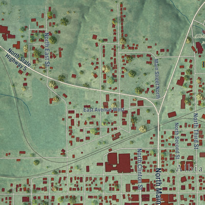 Second close-up of the map of Albia, Iowa print showing more streets and buildings
