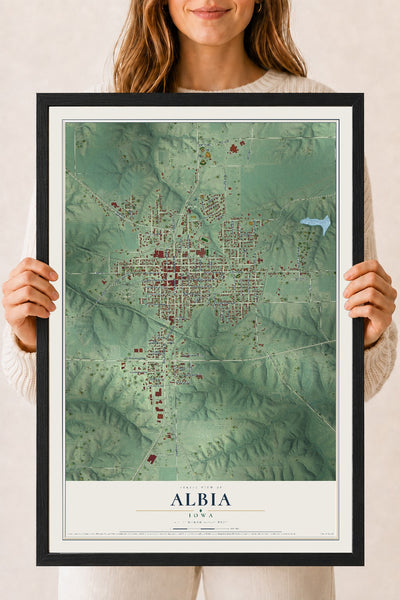 Map of Albia, Iowa, 18 x 24 inch print in a black wood frame