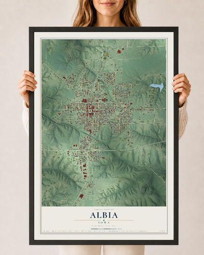 Map of Albia, Iowa, 24 x 36 inch print in a black wood frame
