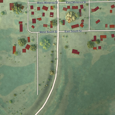 Second close-up of the map of Albion, Iowa print showing more streets and buildings