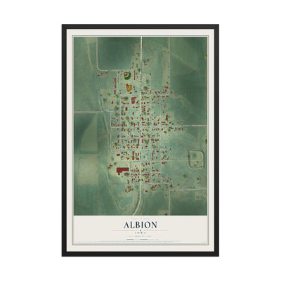 Map of Albion, Iowa, 12 x 18 inch print in a black wood frame