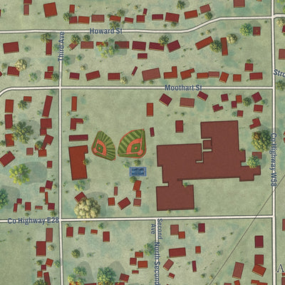 Close-up of the map of Alburnett, Iowa print showing street and building detail