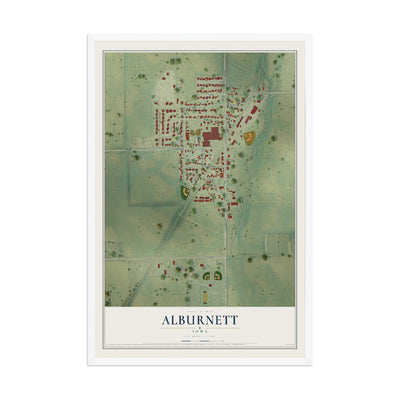 Map of Alburnett, Iowa, 12 x 18 inch print in a white wood frame