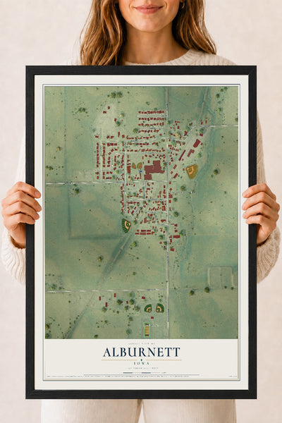 Map of Alburnett, Iowa, 18 x 24 inch print in a black wood frame