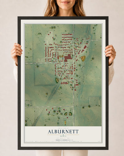 Map of Alburnett, Iowa, 24 x 36 inch print in a black wood frame