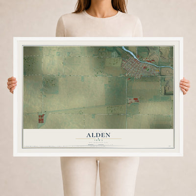 Map of Alden, Iowa, 24 x 36 inch print in a white wood frame