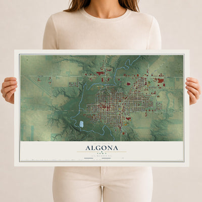 Map of Algona, Iowa, 12 x 18 inch unframed archival matte print