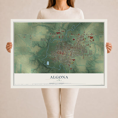 Map of Algona, Iowa, 24 x 36 inch unframed archival matte print