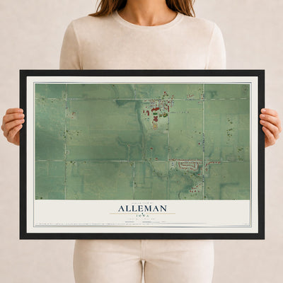 Map of Alleman, Iowa, 12 x 18 inch print in a black wood frame