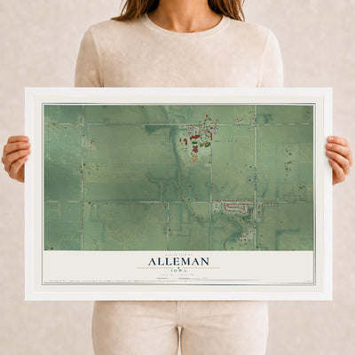 Map of Alleman, Iowa, 12 x 18 inch print in a white wood frame