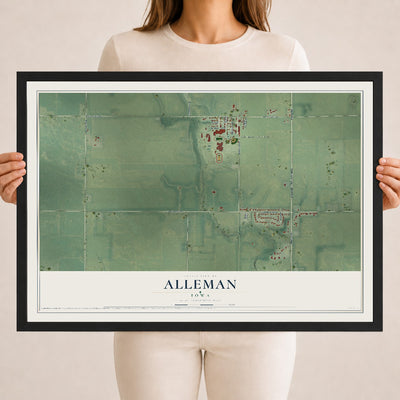 Map of Alleman, Iowa, 18 x 24 inch print in a black wood frame