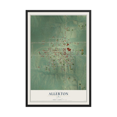 Map of Allerton, Iowa, 12 x 18 inch print in a black wood frame