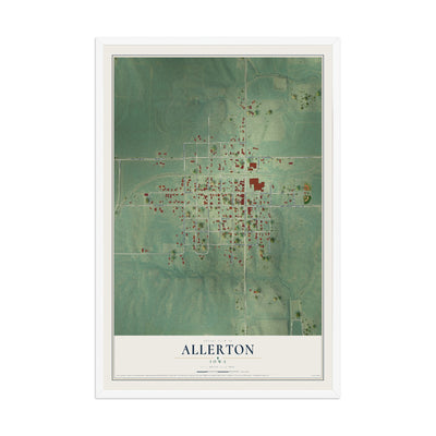 Map of Allerton, Iowa, 12 x 18 inch print in a white wood frame
