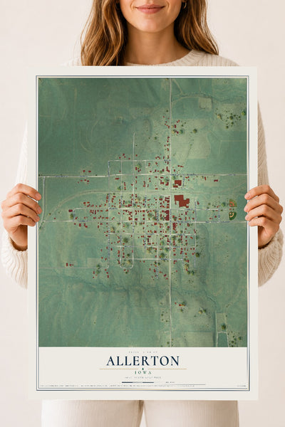 Map of Allerton, Iowa, 18 x 24 inch unframed archival matte print