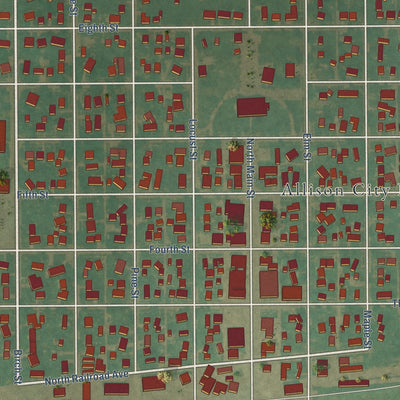 Close-up of the map of Allison, Iowa print showing street and building detail