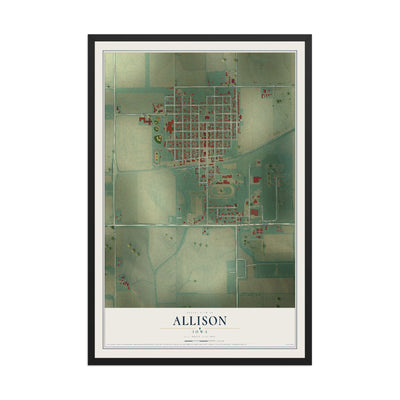 Map of Allison, Iowa, 12 x 18 inch print in a black wood frame
