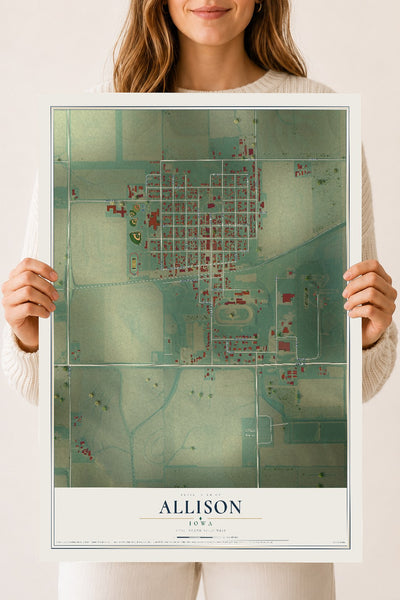 Map of Allison, Iowa, 18 x 24 inch unframed archival matte print