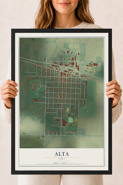 Map of Alta, Iowa, 18 x 24 inch print in a black wood frame