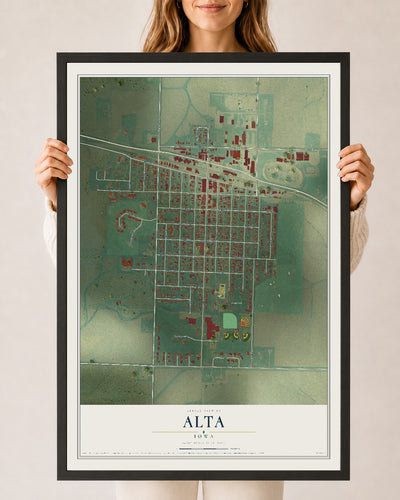 Map of Alta, Iowa, 24 x 36 inch print in a black wood frame