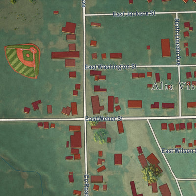 Close-up of the map of Alta Vista, Iowa print showing street and building detail