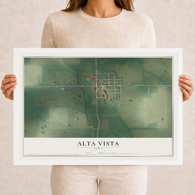 Map of Alta Vista, Iowa, 12 x 18 inch print in a white wood frame