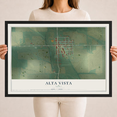 Map of Alta Vista, Iowa, 18 x 24 inch print in a black wood frame