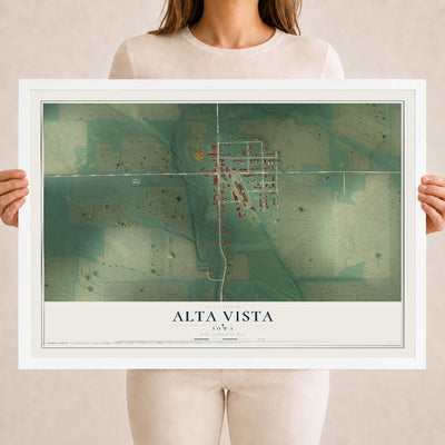 Map of Alta Vista, Iowa, 18 x 24 inch print in a white wood frame