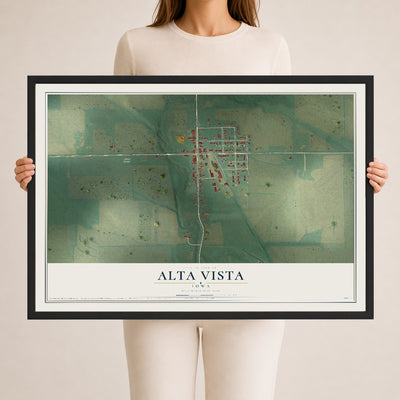 Map of Alta Vista, Iowa, 24 x 36 inch print in a black wood frame