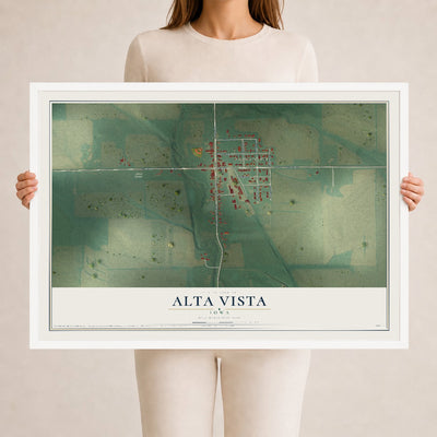 Map of Alta Vista, Iowa, 24 x 36 inch print in a white wood frame
