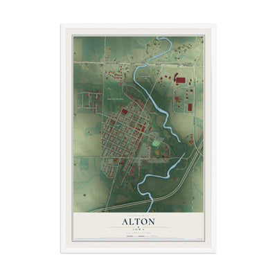 Map of Alton, Iowa, 12 x 18 inch print in a white wood frame
