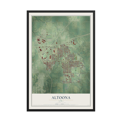 Map of Altoona, Iowa, 12 x 18 inch print in a black wood frame