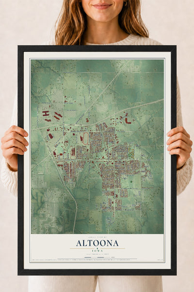 Map of Altoona, Iowa, 18 x 24 inch print in a black wood frame