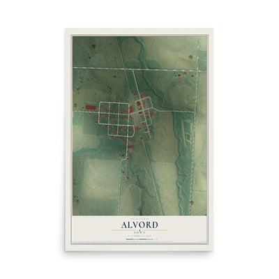 Map of Alvord, Iowa, 12 x 18 inch unframed archival matte print