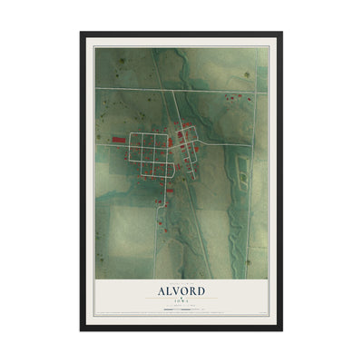 Map of Alvord, Iowa, 12 x 18 inch print in a black wood frame