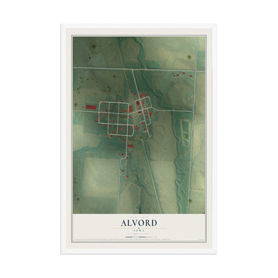 Map of Alvord, Iowa, 12 x 18 inch print in a white wood frame